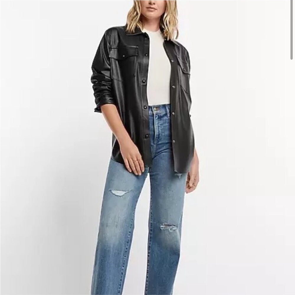 Express Black Faux/Vegan Leather Shirt Jacket